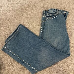 Reformation Cary High Rise Slouchy Wide Leg Jeans- Chesapeake Studded